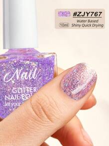 1 件 10ml 全息闪光指甲油，快干闪亮反光闪光指甲油，高覆盖彩色迪斯科美甲，耐用，低过敏，高光泽闪光，适合 DIY 家庭或沙龙使用，送给她的礼物