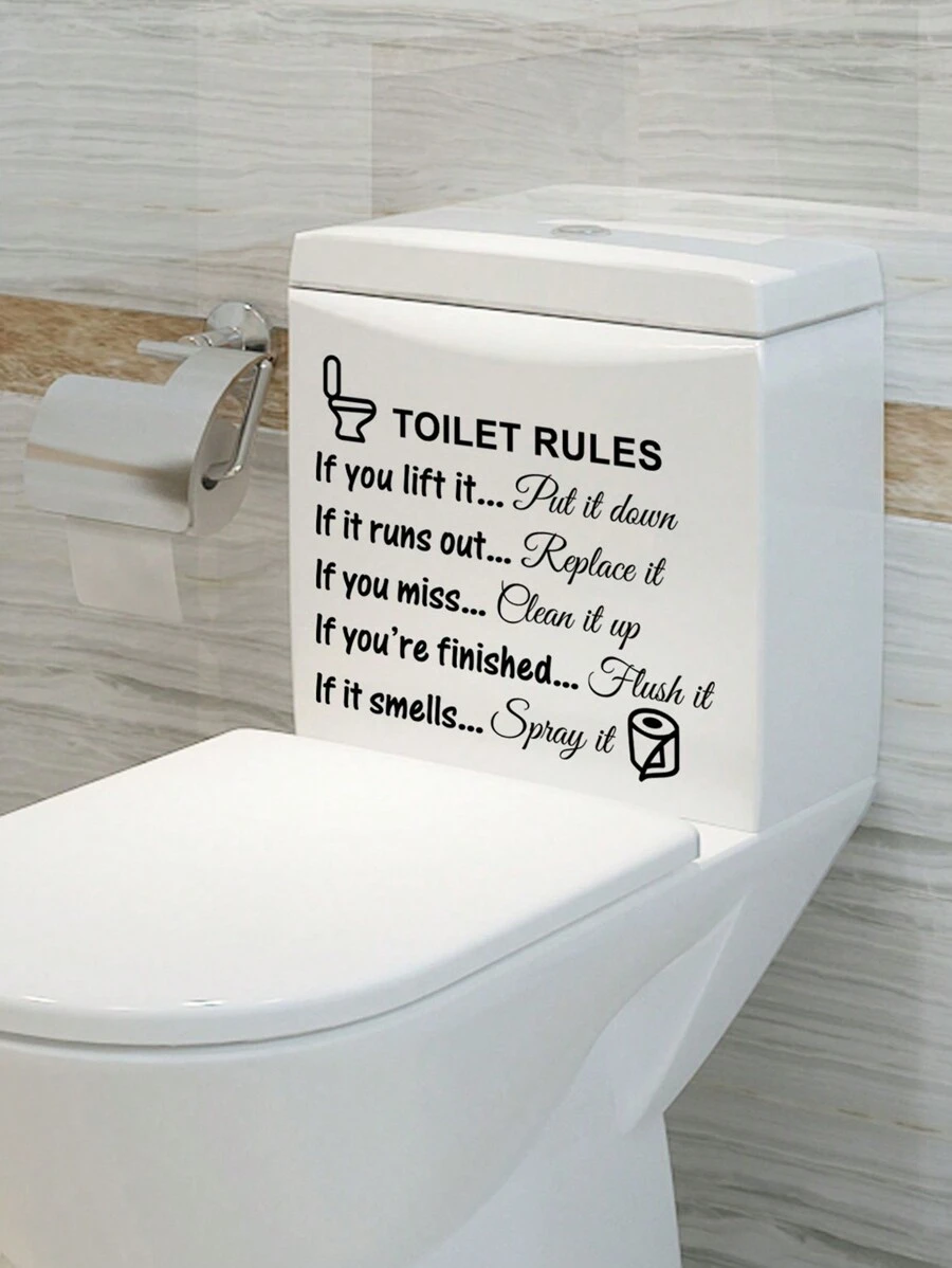 1/2/4pcs Toilet Rules Bathroom Wall Decor Stickers, DIY Removable Vinyl Art Bathroom Decor Wall Quotes Stickers Sign For Door Living Room Home Decorations