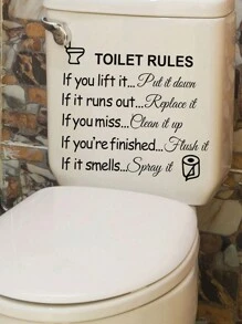 1/2/4pcs Toilet Rules Bathroom Wall Decor Stickers, DIY Removable Vinyl Art Bathroom Decor Wall Quotes Stickers Sign For Door Living Room Home Decorations