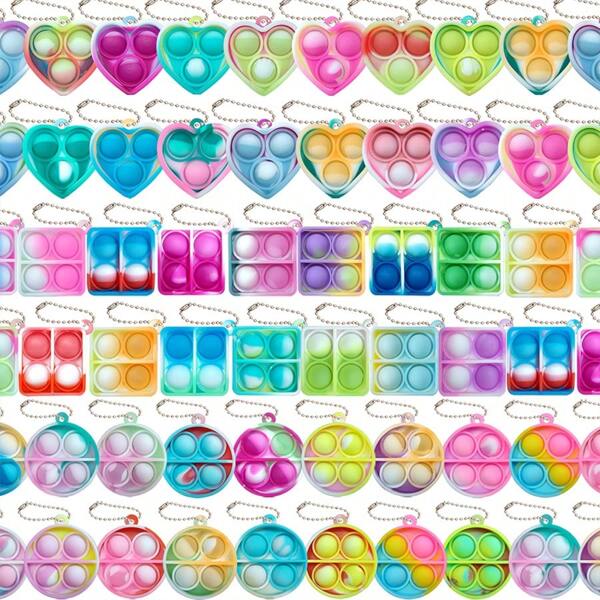 6/12/24/48 Pack Mini Pop Fidget Toy Keychains - Silicone Bubble Sensory Stress Relief Toys, Assorted Colors, Perfect For Party Favors, Classroom Rewards, Easter Basket Stuffers, Halloween, Christmas, Valentine's Day Gifts