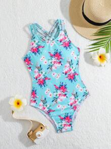 Tween Girl Cute One-Piece Backless One Piece Swimsuit - Multicolor - View 1