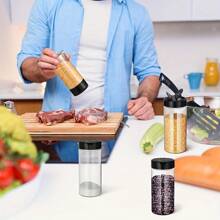 400ml Plastic PET Transparent Reusable Spice Jar With Dual Lids, Herb & Spice Storage Container With Sprinkler