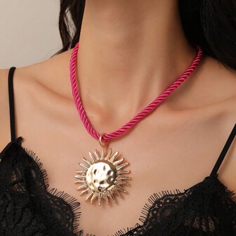 女士简约太阳绳吊坠项链