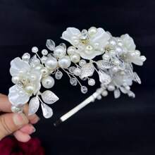 1 件女式珍珠花串珠发夹头饰，手工水钻发带，适用于新娘婚纱、订婚派对、舞会 - 彩色 - 查看 9