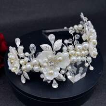 1 件女式珍珠花串珠发夹头饰，手工水钻发带，适用于新娘婚纱、订婚派对、舞会 - 彩色 - 查看 8