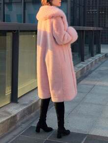 Women's Luxury Solid Color Faux Fur Long Collar Coat, An Ideal Choice For Winter - Baby Pink - View 10