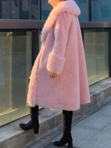 Women's Luxury Solid Color Faux Fur Long Collar Coat, An Ideal Choice For Winter - Baby Pink - View 6