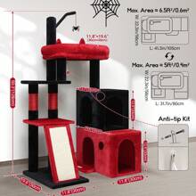 Globlazer F50 Cat Tree Tower For Large Indoor Cats, 50-Inch Heavy Duty Cat Tree For Big Cats, Maine Cat Tree With Extra-Large Padded Platform, Sisal Scratching Board, 2 Large Condos - Black Red - View 2