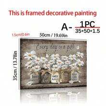 1pc Houten ingelijste rustieke wandkunst Daisy vlinder cadeau canvas vintage bloemen wandkunst, bloemen inspirerende foto voor slaapkamer woonkamer badkamer kantoor wanddecoratie ingelijste huisdecoraties klaar om op te hangen met ingelijste, posters voor kamer, woondecoratie, vintage kamerdecoratie esthetiek, Cottagecore wanddecoratie