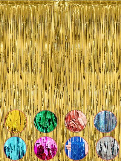 1pc Gold Foil Fringe Backdrop, Metallic Streamers For Birthday Party Decor, Fringe Backdrop For Graduation, Baby Shower, Gender Reveal, Disco Party,Christmas