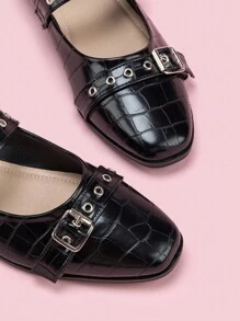 Mary Jane Flats met vierkante neus voor dames, met klinknagels en gesp, lichtgewicht casual leren schoenen voor studenten, seizoen terug naar school
