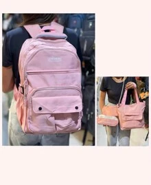 Four-Piece Student Backpack - 粉色 - 查看 3