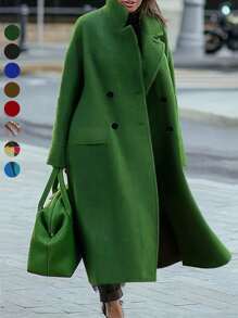 Women's Casual Lapel Long Sleeve Warm Overcoat - Green - View 4