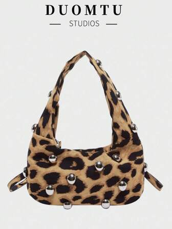 Ladies, Women Shoulder Bag, Hobo Bag, Fashionable, Simple, Personalized, Versatile, Street, Cool, Rivets, Retro, Vintage, Teenagers, Leopard Print Purse For Women Leopard Comeback
