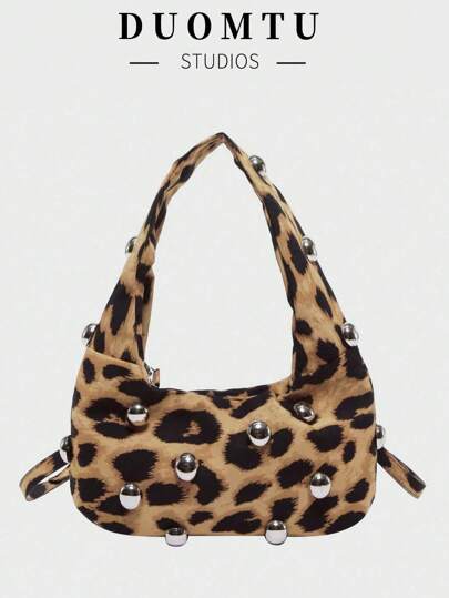 Ladies, Women Shoulder Bag, Hobo Bag, Fashionable, Simple, Personalized, Versatile, Street, Cool, Rivets, Retro, Vintage, Teenagers, Leopard Print Purse For Women Leopard Comeback