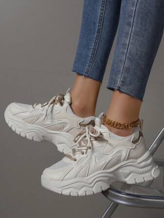 Zapatos deportivos antideslizantes para mujeres, zapatos exteriores de parchwork con cordones delanteros, zapatos deportivos casuales cómodos para mujeres