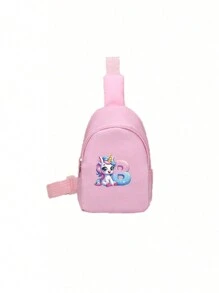 1入組男女兒童尼龍拉鍊式時尚字母胸包，全能休閒包適用於日常使用 - 粉色 - 查看 28