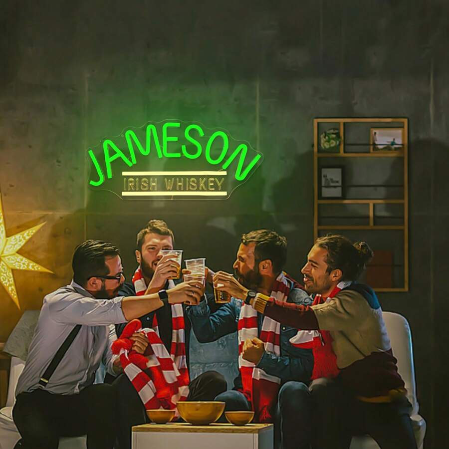 1 Pcs Jameson Irish Whiskey LED Neon Beer Signs, Beer Cheers Wall Decor Bar Light Up Sign For Home Bar Man Cave Pub Business Party, USB Powered Neon Bar Signs(14.8x6.6inch) - 彩色 - 查看 1
