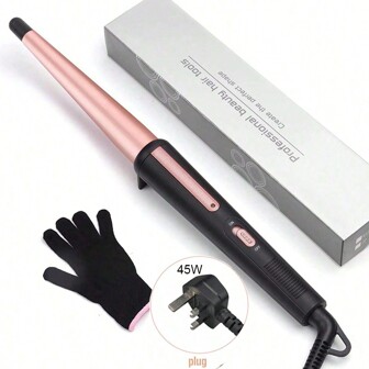 1325mm Gold Conical Curling Iron, Single Heat Setting For Home Use, Includes Heat Resistant Glove