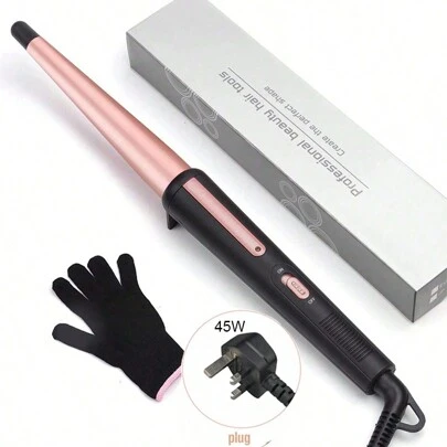 1325mm Gold Conical Curling Iron, Single Heat Setting For Home Use, Includes Heat Resistant Glove