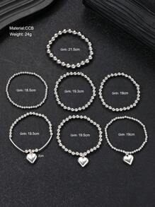 7 قطع مجموعة أساور مزينة بقلوب من الخرز، مناسبة للنساء في المناسبات والأعياد والمواعيد والحفلات اليومية، تتناسب مع عيد الحب - فضي - مشاهدة 7