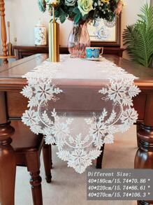 1pc Fashionable Mesh Fabric Elegant Embroidered Tabletop Runner, Suitable For Kitchen, Dining Table, Cabinet, Indoor/Outdoor Decoration, Holiday Party, Wedding, Birthday, Various Sizes Available - White - View 2