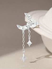 EleRunis 1件925纯银星月耳钉，优雅饰品，适合日常佩戴、婚礼、派对、订婚、周年纪念、情人节等场合。 - 銀色 - 查看 4