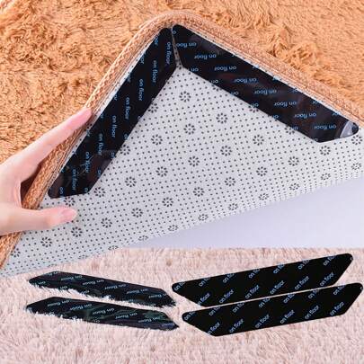 [12 Packs] Rug Pad Gripper, Double Sided Non-Slip Rug Pads Rug Tape Stickers Washable Area Rug Pad Carpet Tape Corner Side Gripper For Hardwood Floors And Tile