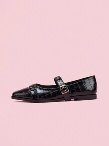 Mary Jane Flats met vierkante neus voor dames, met klinknagels en gesp, lichtgewicht casual leren schoenen voor studenten, seizoen terug naar school