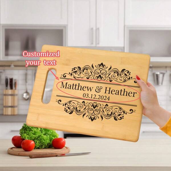 1 peça Tábua de corte de bambu personalizada gravada - Ideal para casamentos, aniversários, aniversários, decoração de cozinha elegante, presente de