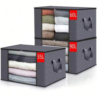 1 Piece/2 Pieces/3 Pieces/6 Pieces 10 Pieces Optional Capacity And Quantity Clothes Quilt Storage Bag With Transparent Window, Visual Window, Non-Woven Wardrobe Dustproof Foldable Quilt Clothes Storage Bag, Essential Storage Bag For Home Dormitory, Box Storage, Organization, Christmas Storage Basket, Christmas Bucket, Hamper Gift Box, Christmas Decoration, Basket, Gift Basket Organizer, Big Box Organizer, Large Organizer, Cute Gift Basket, Burr Basket Ideas, Desktop Bin