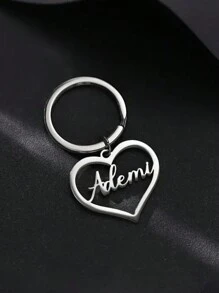 1pc Personalized Heart Shaped Keychain, Stainless Steel Romantic Engraved Letter Key Chain, Love Theme Customizable Keyring For Women, Gift For Valentine's Day
