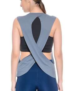 WOMEN'S FITNESS TANK TOP WITH CROSSOVER BACK - 深灰色 - 查看 3