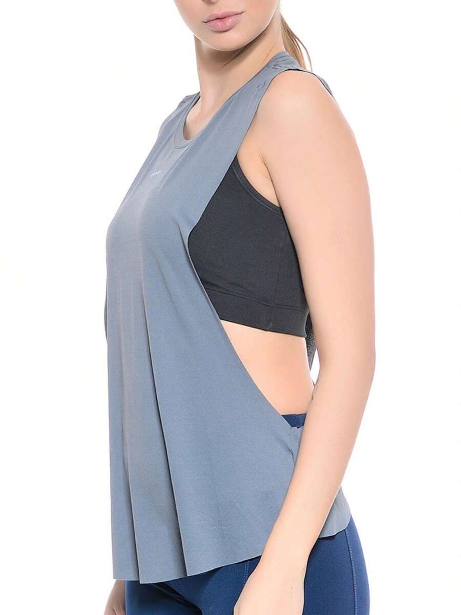 WOMEN'S FITNESS TANK TOP WITH CROSSOVER BACK - 深灰色 - 查看 1