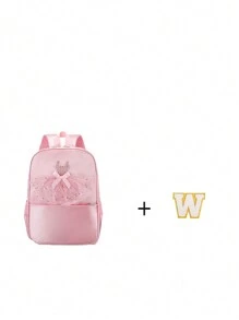 1个拉链封口时尚甜美公主风舞蹈包，附赠A-Z 26个字母贴纸，纯色背包，适合青少年芭蕾舞学校，也可用于外出，可调节肩带，舒适耐用，长款顺滑，百搭简约，是送给朋友和青少年的完美礼物（DIY字母贴纸） - 粉色 - 查看 20