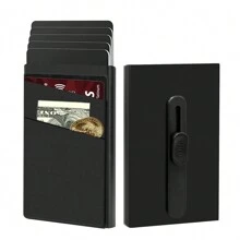 热门新款男女超薄简约弹出式金属钱包，身份证信用卡夹钱包，RFID 屏蔽，带钱包的铝制卡夹，可容纳 5 张卡，黑色卡夹女士钱包万圣节钱包小黑钱包零钱包男士钱包圣诞礼物伴娘礼物趣味礼物小礼物礼物创意生日礼物送给男士的礼物送给女士的礼物