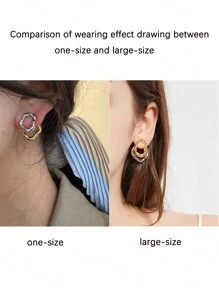 2pcs Fashionable Asymmetrical Double-Layered Hoop Earrings With Simple Gold & Silver Geometric Lines