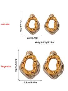 2pcs Fashionable Asymmetrical Double-Layered Hoop Earrings With Simple Gold & Silver Geometric Lines