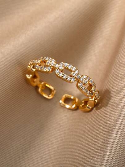 1 st. Vintage Cubic Zirconia Cubaanse kettingring voor vrouwen, goudkleurig, roestvrij staal, geometrische ring, bruiloft, verlovingsfeest, sieraden, kerstcadeau