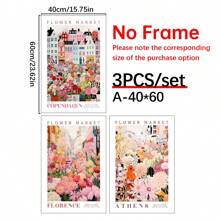 3 cái/bộ Bộ áp phích chợ hoa, Gói nghệ thuật treo tường, Nghệ thuật treo tường thực vật, Áp phích thực vật, Áp phích hoa hồng, Bộ tranh treo tường, Trang trí tường bằng vải canvas, Món quà lý tưởng cho hành lang phòng ngủ - Nhiều màu - Xem 15