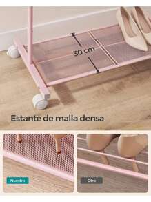 SONGMICS Garment Rack With Wheels, Clothes Rack, 40.5 X 74 X 158 Cm, Dense Mesh Shelf, 2 Brakes, Steel Frame, Jelly Pink MHSR130R01 - Berwarna merah muda - View 4