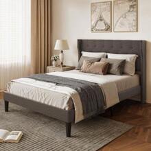 Upholstered Bed 90 / 120 / 140x200 Cm With Headboard And Slatted Frame, Single Bed Double Bed, Easy To Assemble And Stable, 20cm Storage Space Under The Bed - Màu xám đen - Xem 2