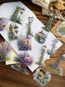 15 Blatt/Packung Vintage wasserdichte Straßenlaterne Landschaft Aufkleber, Dekoration für Scrapbooking, ausgestanzte PET Aufkleber