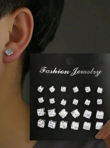 12-101 Pairs Minimalist Cubic Zirconia Geometric Stud Earrings Set, Suitable For Men And Unisex Daily Wear, Versatile For Birthday, Party, Christmas, Valentine's Day Gifts - Multicolor - View 17