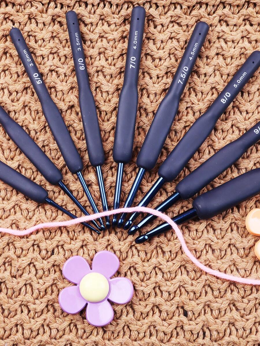 蓝色硅胶手柄钩针/DIY 手工针织工具钩针,蓝色软柄钩,尺寸 2.0/2.5/3.0/3.5/4.0/4.5/5.0/5.5/6.0 - 藏蓝色 - 查看 1