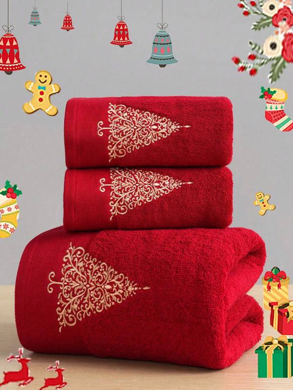 QIBHI 3/2/1pc Embroidered Golden Tree 1 Bath Towel Or 1 Hand Towel Gift, Party Towel/Bath Towel, Home Decor Shower Towels For Beaty Salon, Hotel Sports,Home Essentials, Towel, Skin Care Bath Towel Sheet
