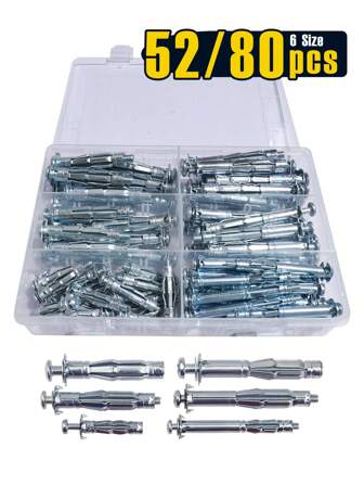20/ 30/ 52/ 80 stuks boutenassortimentset, hollewandankers perfect voor het bevestigen van gipsplaat, gipsplaat en lambrisering aan muren of plafonds - M4*32, M4*60, M5*52, M5*65, M6*52, M6*65 (assortimentset)