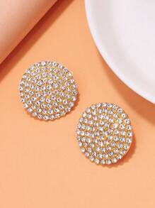 1pair Silver Round Shaped Stud Earrings - Gold - View 5
