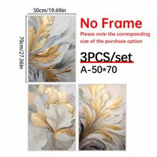 3pcs/Set Luxury Canvas Print Posters, Golden And White Leaves Canvas Wall Art Paintings, Artwork Wall Painting For Living Room Bedroom Bathroom Office Hallway Wall Decors, No Frames Gifts Birthday Graduation