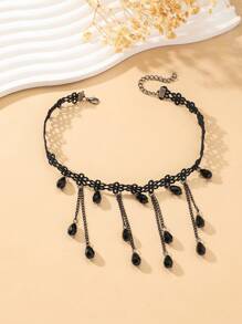 1 chiếc vòng cổ mặt dây chuyền pha lê cổ áo phong cách Gothic ren đen cổ điển, vòng cổ choker hoa ren phóng đại dành cho nữ, vòng cổ hoa ren gợi cảm đa năng dành cho hộp đêm, tiệc tùng, lễ hội - màu đen - Xem 11